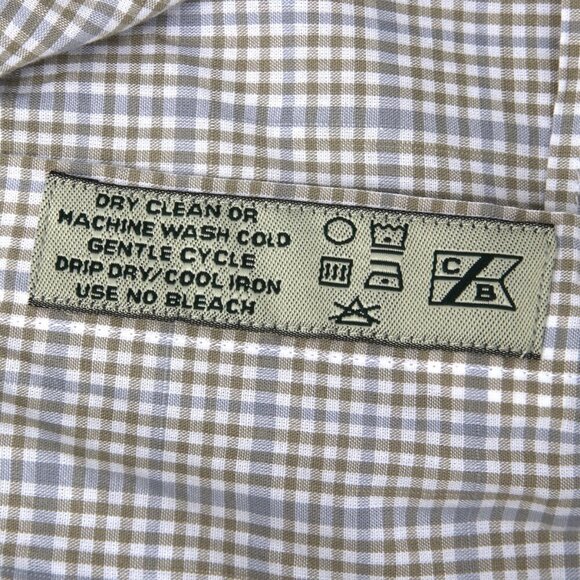 Cutter & Buck Men's Plaid Short Sleeve Oxford Shirt Button Down Cotton Blue Tan - Picture 4 of 9